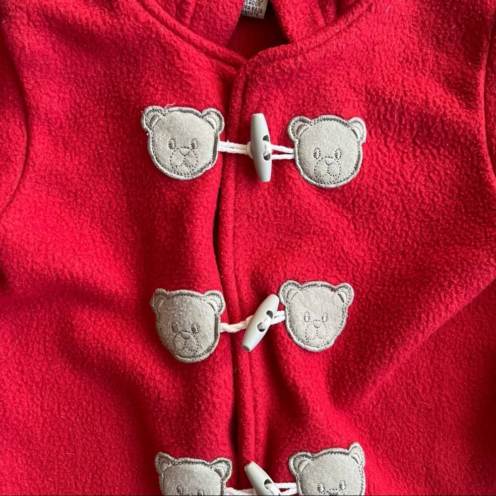 VTG Toddler Red & Gray Teddy Bear Fleece Jacket 24M